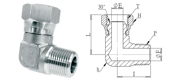 DG-WVE-002 ข้องอแบบหมุน เกลียวนอก (กรวย 60° BSPP แบบหมุน)